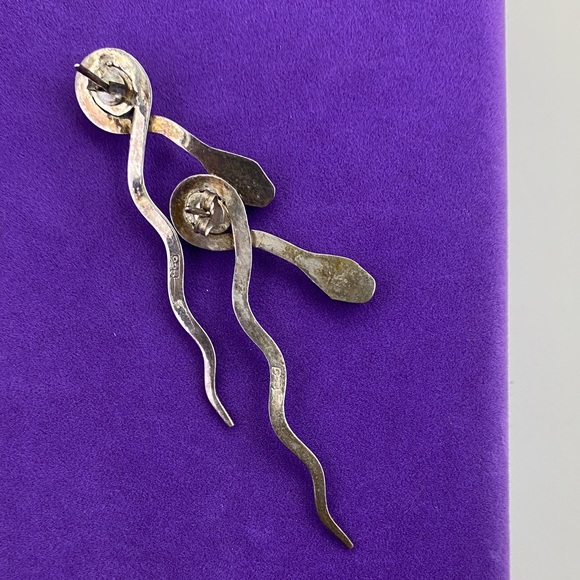 💛 Vintage 925 Silver Snake Earrings with Purple Amethyst Gemstone - Picture 6 of 7